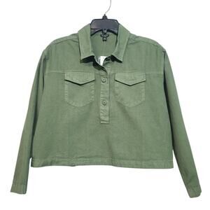 J. Crew Cotton-Linen Popover Shirt Green XS NWT Cropped Flap Pockets